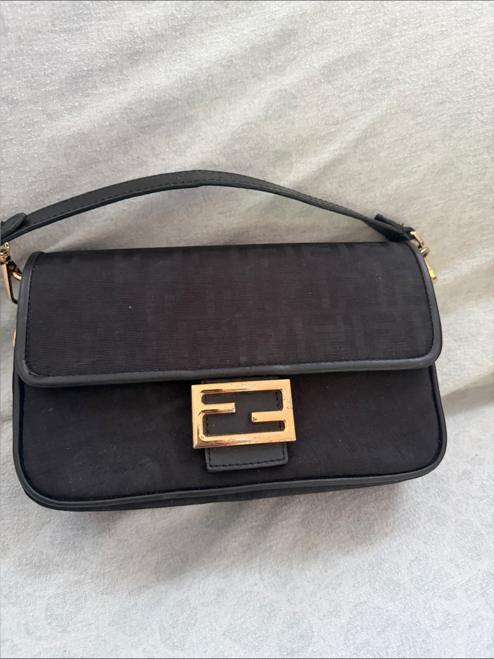 Women's Black Shoulder Bag with Gold-Plate Accent